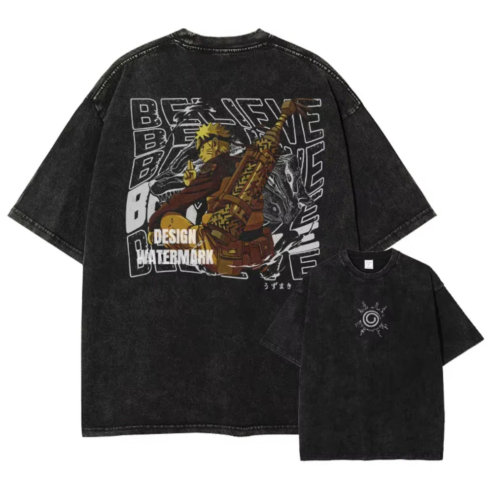 T-shirts Vintage Washed Uchiha Itachi Printed T Shirt Oversize Streetwear Manga Kakashi Minato Obito Tops Tees Man Women