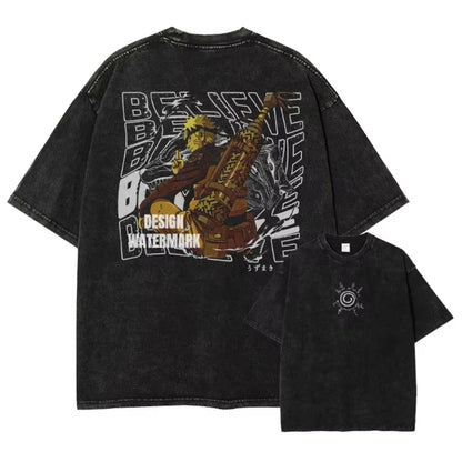 T-shirts Vintage Washed Uchiha Itachi Printed T Shirt Oversize Streetwear Manga Kakashi Minato Obito Tops Tees Man Women