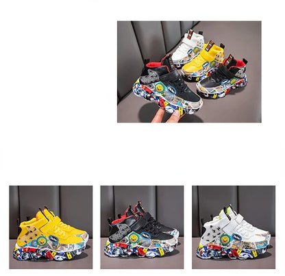 Size 26-36 Children Sports Sneakers for Girls Kid Cartoon Graffiti Pattern Casual Shoes Boys Basketball Shoe chaussures de sport
