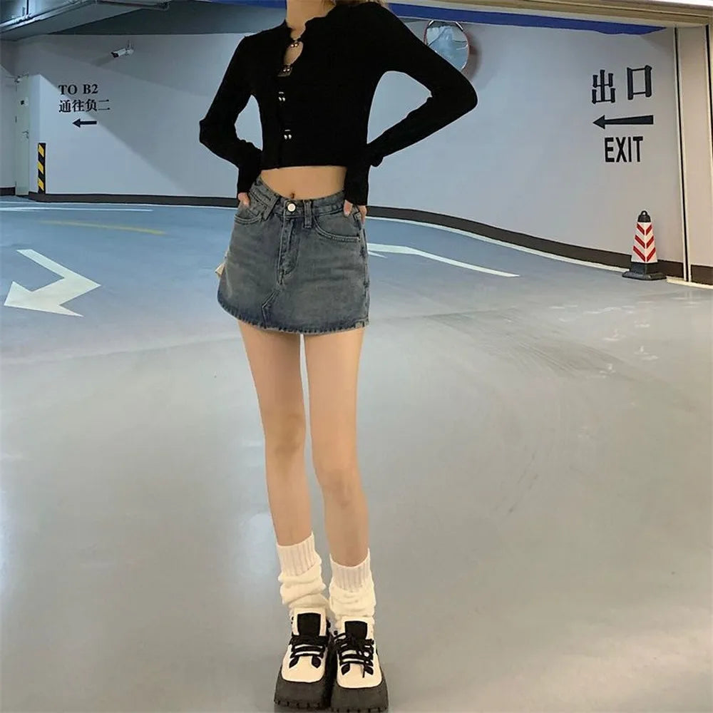 Summer High-Waisted Vintage Women Denim Short Skirt Small New Slim Sexy Korea Fashion Girl Cute Street A-line Mini Jeans Pants
