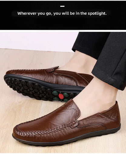 Men's Business Casual Shoes Leather Stitching Comfortable Breathable Rubber Bottom Second Layer Cowhide