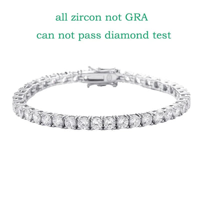 18k Plated 2-4mm Zircon/moissanite Tennis Bracelet for Women Man Full Diamond Original Real 925 Sterling Silver Jewelry
