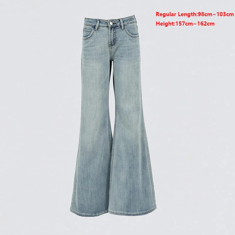 Flared Jeans Women Denim Boot Cut Pants Stretch Vintage Casaul Bell Buttom Trousres For Ladies Full Length Jeans Washed