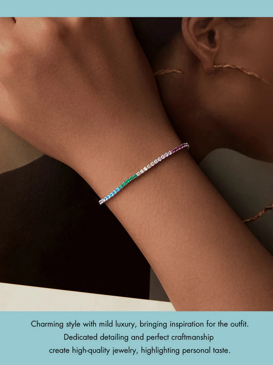 925 Sterling Silver Classic Tennis Bracelets, Rainbow Cubic Zirconia Tennis Bracelet Fashion Jewelry Gifts for Women