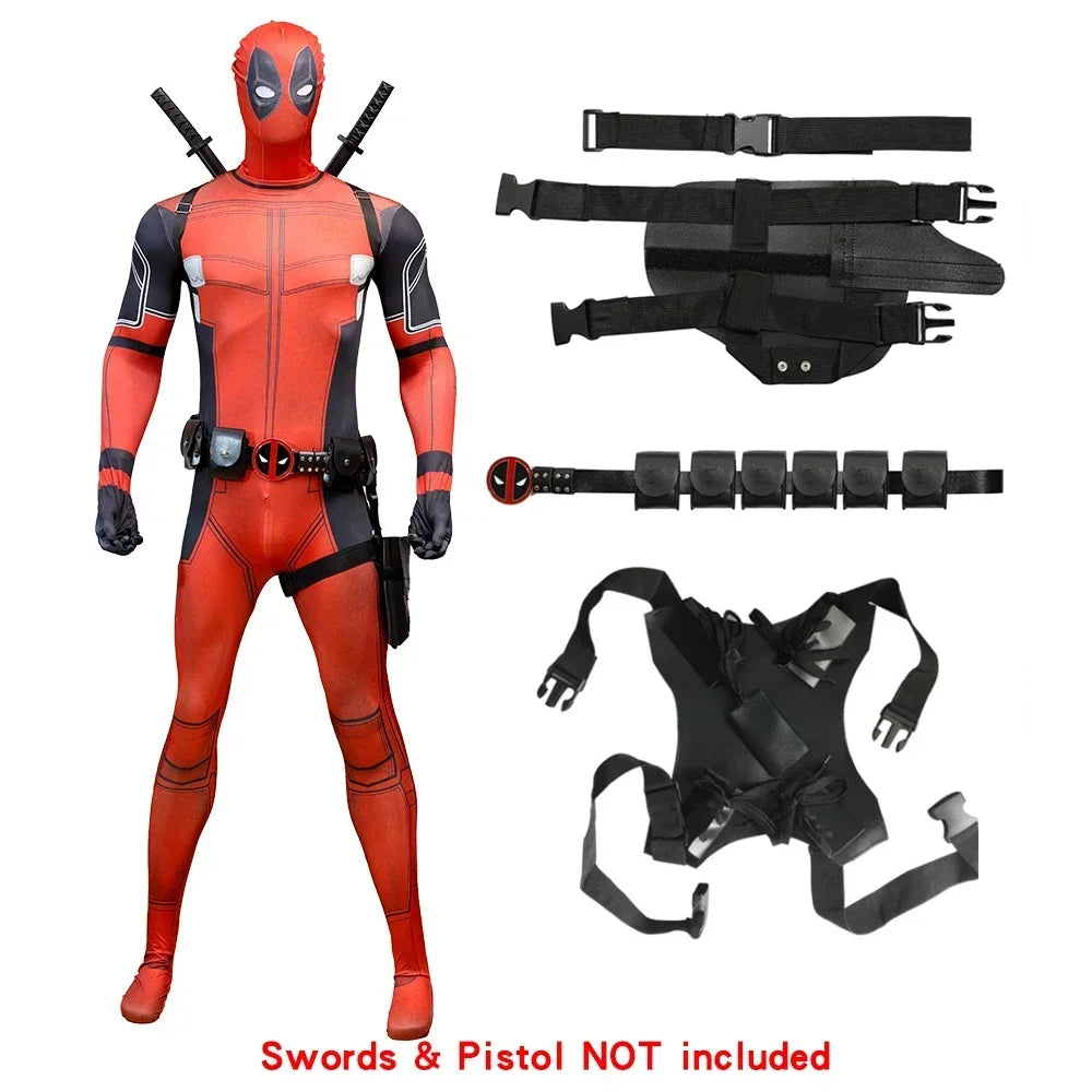 Deadpool Child Costume Halloween Costumes Kids Men Adult Superhero Bodysuit Jumpsuit Children Cosplay Costume Swords Accessories