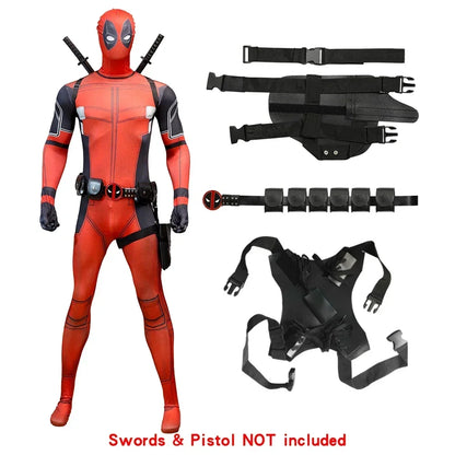 Deadpool Child Costume Halloween Costumes Kids Men Adult Superhero Bodysuit Jumpsuit Children Cosplay Costume Swords Accessories