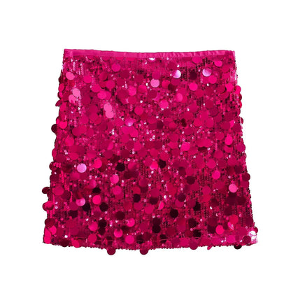 Women Spring Autumn Chic Mini Skirts Fashion With Sequined Solid Side Zipper Short Skirt Female Vintage High Waist Skirt