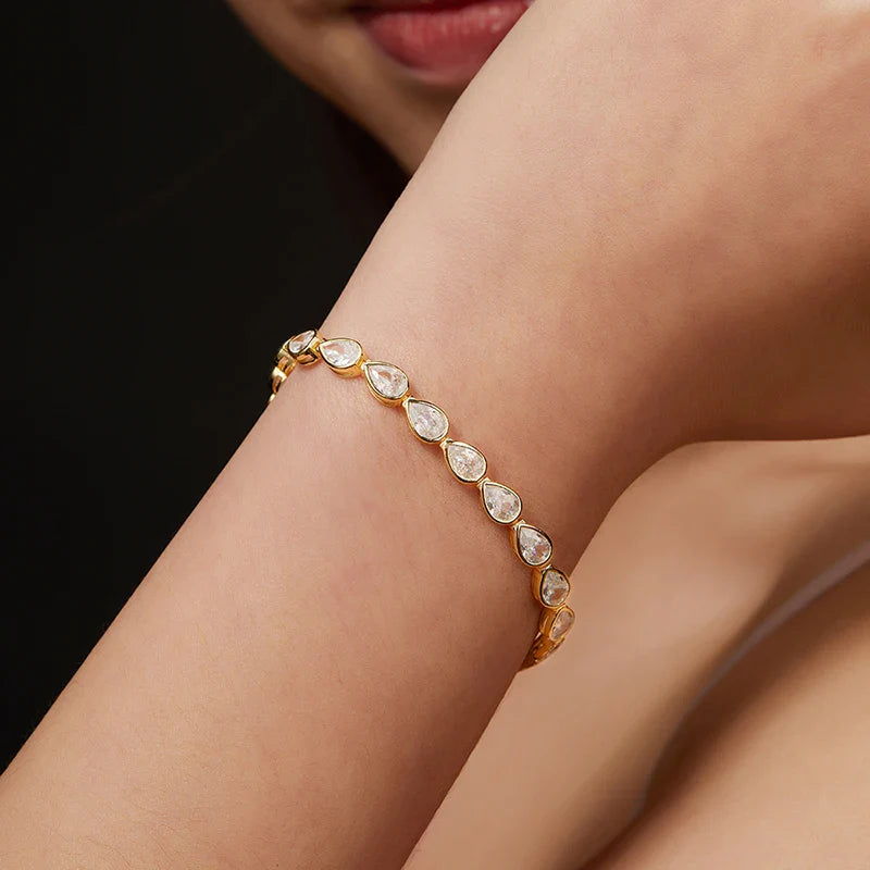Plated 18K Pear Cut Zircon Moissanite Tennis Bracelet for Women Men 4*6mm Gems Luxury Wedding Chain Pure S925 Silver