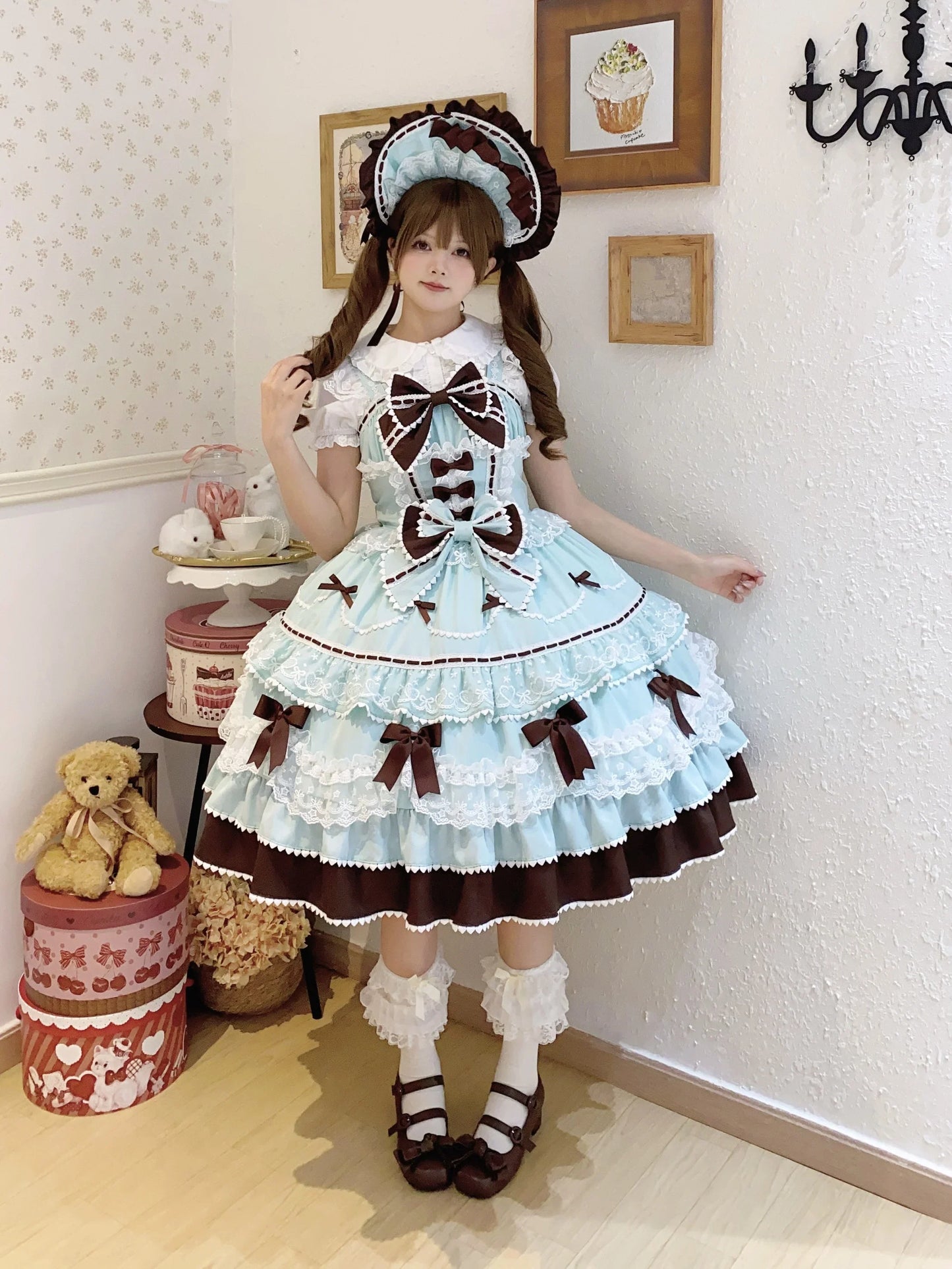 New 2025 Summer Original Sweet Lolita Jsk Dress Cute Bow Lace Stitching Kawaii Girls Women Elegant Slim Suspender Dresses