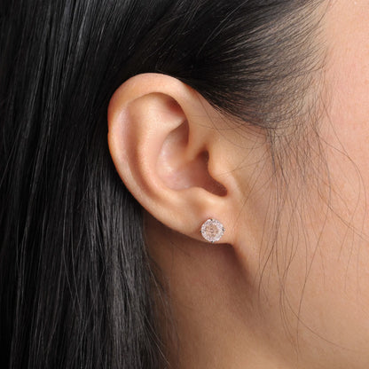 Potiy Rose Cut Octagon Morganite Pink Stud Earrings, 1.5ct Cubic Zirconia 925 Sterling Silver Earrings for Women Mother Day