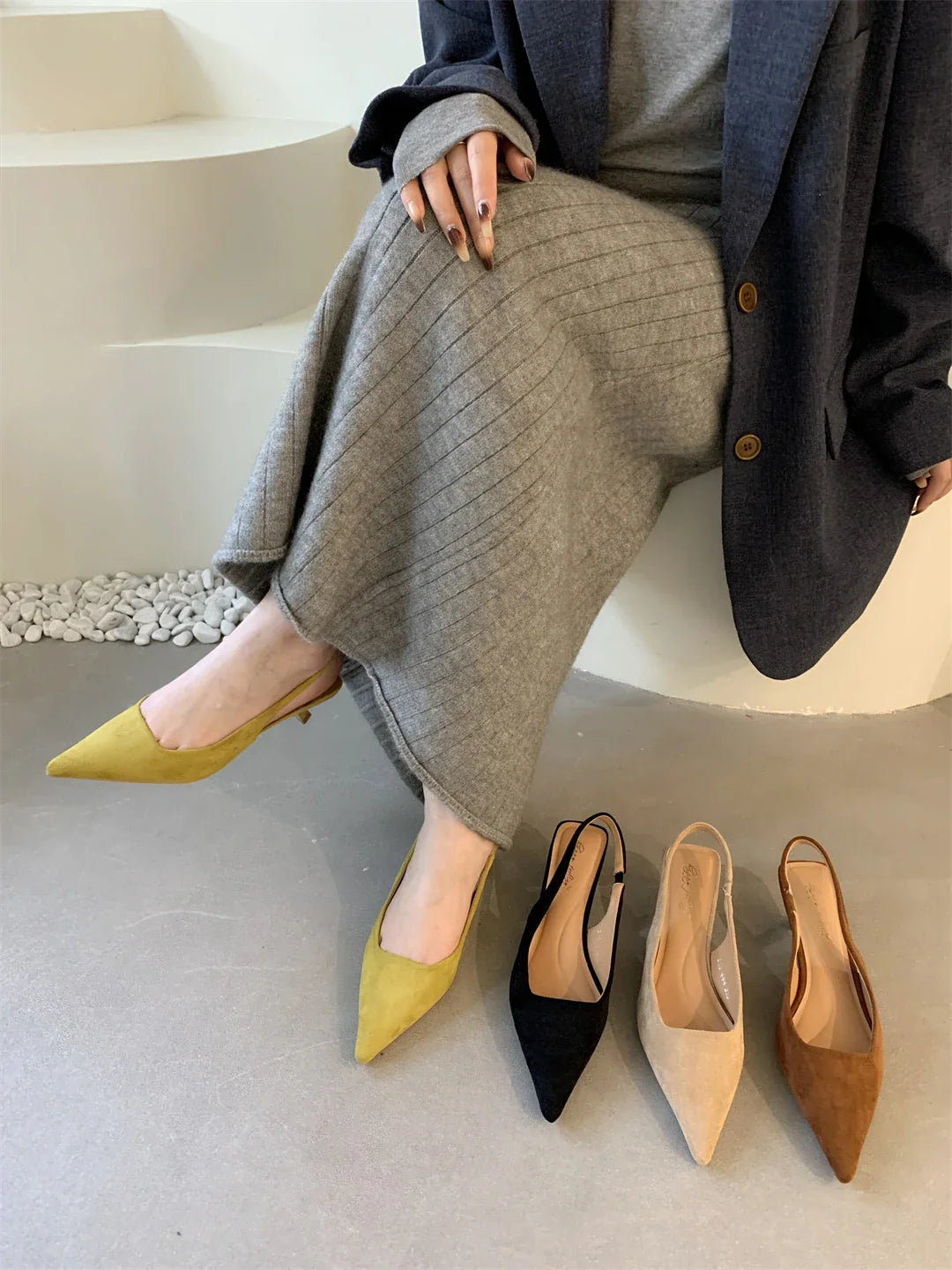 Women Sandals Pointed Toe Elegant Low-heel Shoes Summer Fashion Slingback Woman Mules Shoes Pumps Dress Shoes