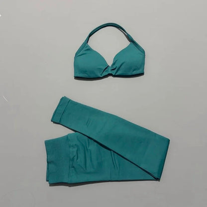 2 Piece Sports Set Women Yoga Backless Halter Bra High Waist Scrunch Seamless Pants Sport Suit Gym Sportswear Workout Set