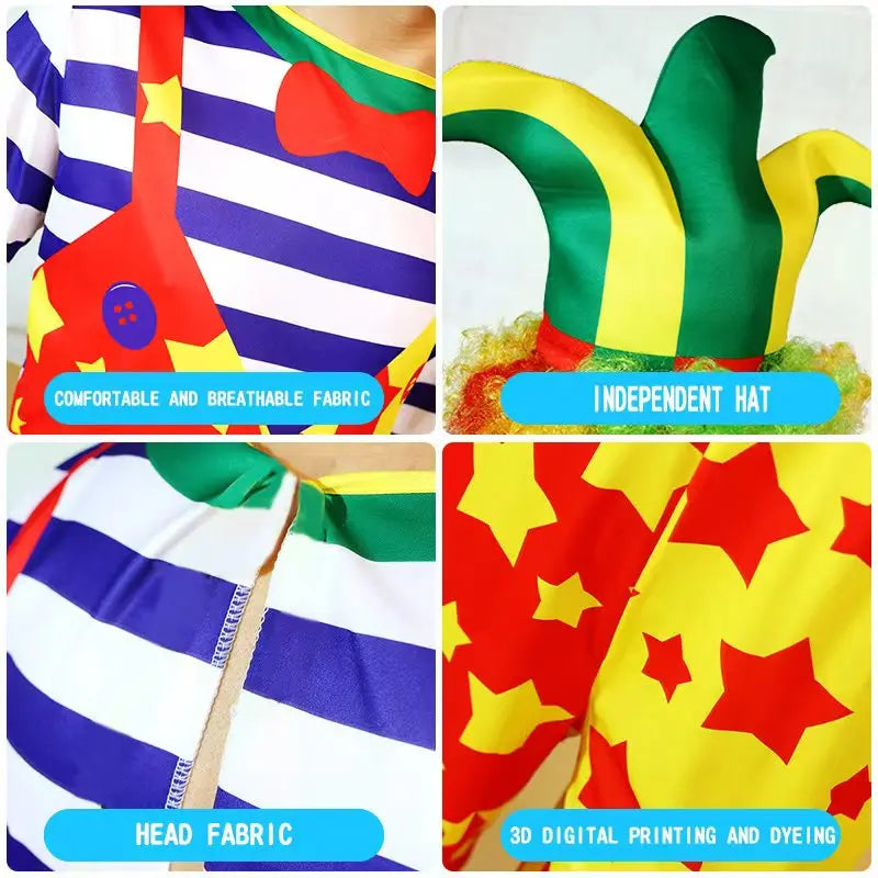 Kids Clown Cosplay Costumes Shoes and Wig Performance Funny Outfit for Girl Party Gift