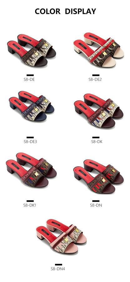 Fashionable High Quality Metal Lock Monogram Print Women's Low Heeled Slippers Temperament Versatile Women's Slippers
