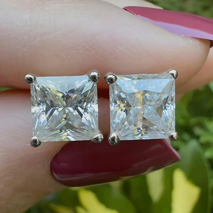 1/2/3/4carat Princess Cut Moissanite Stud Earrings Screw Back 925 Sterling Silver Square Diamond Stud Earring for Women Men Gift