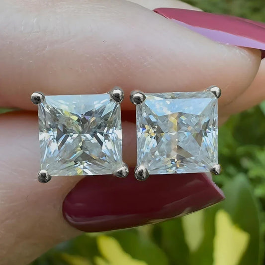 1/2/3/4carat Princess Cut Moissanite Stud Earrings Screw Back 925 Sterling Silver Square Diamond Stud Earring for Women Men Gift