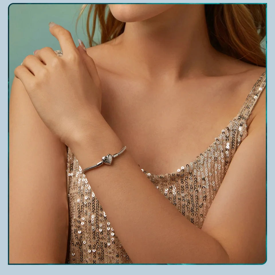925 Sterling Silver Starburst 3mm Snake Chain Charm Bracelet for Women, High Quality Bracelet Fit for DIY Beads & Pendant