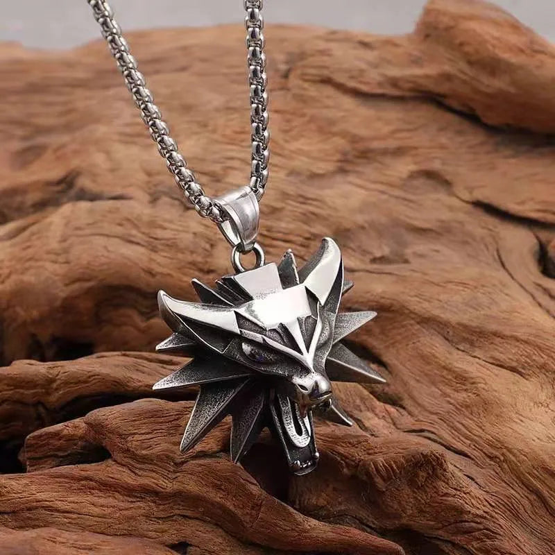 Vintage Punk Wolf Head Pendant Necklace For Men Punk Hip Hop Jewelry Geralt of Rivia Slavic Viking Necklace Dropshipping