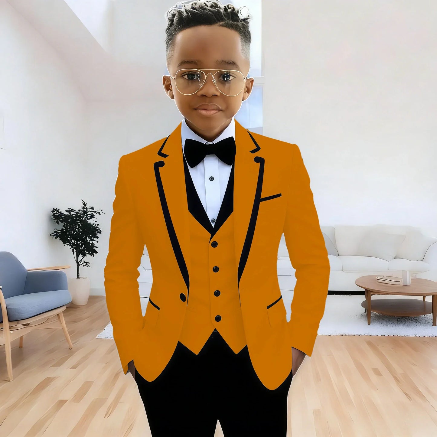 Fashion Formal Wear Suits For Boy (Jacket+Pants+Vest) Notched Lapel 3 Pieces Kids Flower Boys Wedding Party Dress Blazer Sets