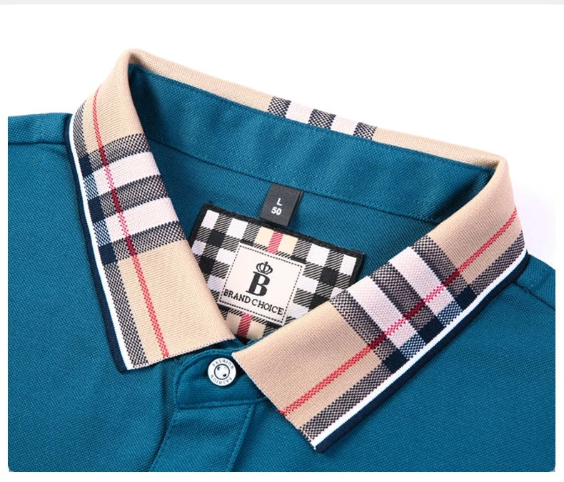 Luxury brand short sleeve polo shirt men fashionable simple solid color summer mercerized cotton breathable casual lapel T shirt