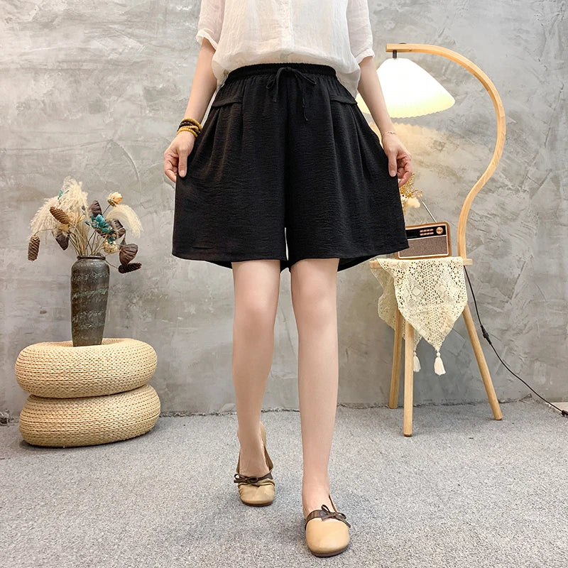 Plus sizeIce Silk Elastic Waist Wide-Leg Shorts Female Summer High Waist Drape Korean Casual Loose Soft Women's Shorts