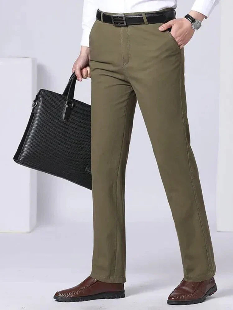 Mens 100% Cotton Summer Thin Pants Autumn Suit Pant Slacks High Waist Straight Loose Bland Solid Business Casual Pants Gozbkf
