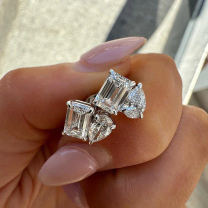 4cttw Radiant/Emerald&Pear Cut Moissanite Stud Earring with Certificate 2Diamond Ear Studs for Women Wedding S925 Silver Jewelry