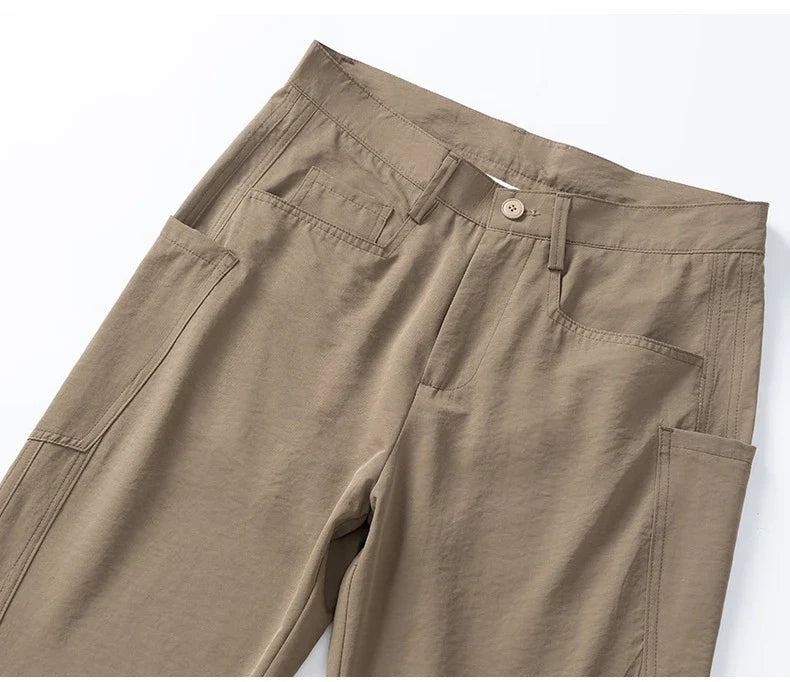 2026 Summer Thin Men's Loose Pants with Large Pockets Work Style Casual Straight Solid Color Male Simple Baggy Pants
