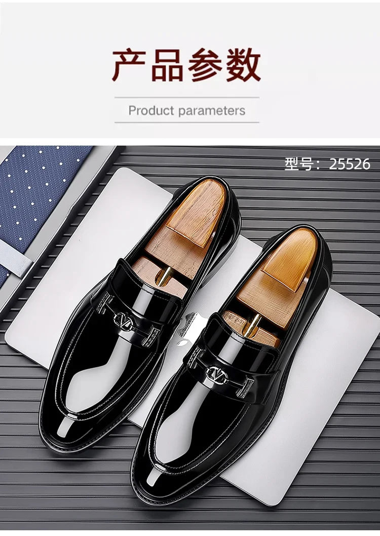 Men's Leather Shoes Genuine Leather High-end Brand One-pedal Formal Business 2025 New Shoes Glossy Doudou  Wedding  Dress Shoes