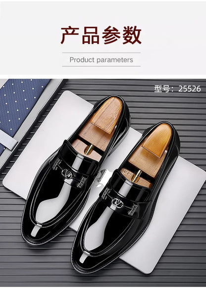 Men's Leather Shoes Genuine Leather High-end Brand One-pedal Formal Business 2025 New Shoes Glossy Doudou  Wedding  Dress Shoes