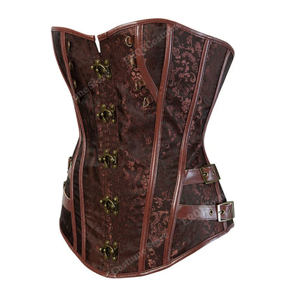 Steampunk Corset Women Plus Size Pirate Corset Top Overbust Halloween Lace Up Costume Gothic Steampunk Corset Metallic Red Brown
