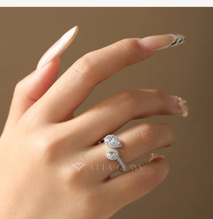 Luxury Pear Cut Moissanite Open Rings For Women Real s925 Silver Two Stone Engagement Band Bridal Promise Jewelry Gifts