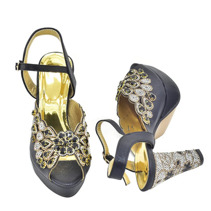 New Arrival Italian Party Shoes and Bag Set Decorated with Rhinestone African Women Wedding Shoes Bride Plus Size Women Shoes 43