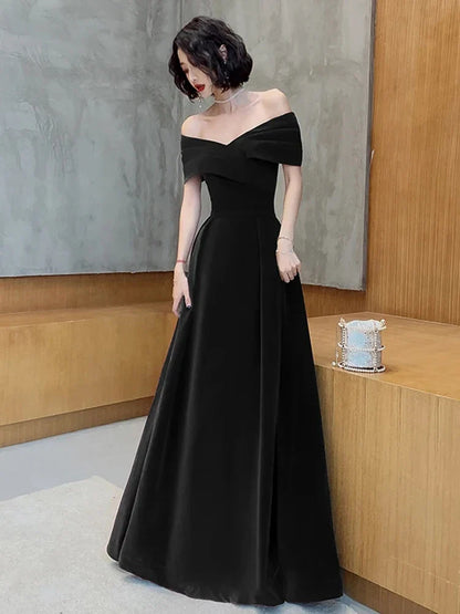 Spring Long Luxury Elegant Wine Red Soft Velvet Evening Party Wedding Dresses for Women 2022 Off Shoulder Maxi Dress