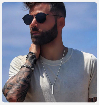Vnox 5mm Pillar Necklace for Men Women, Stainless Steel 3D Bar Pendant, Minimalist Simple Casual Unisex Neck Collar