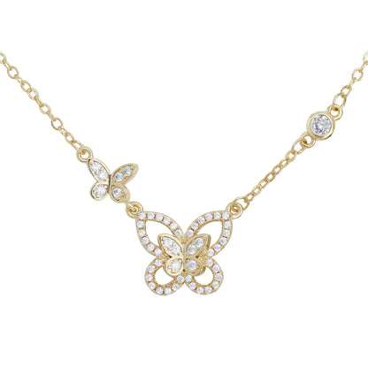 Delicate Women 24K Gold Plated Zircon Angel Wing Chain Pendant Necklace