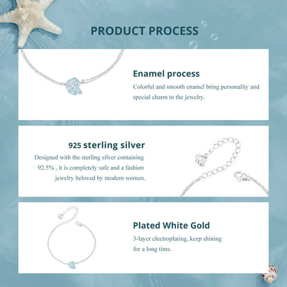 925 Sterling Silver Blue Seashell Link Chain Bracelets for Women Ocean Series Jewelry Gift BSB176