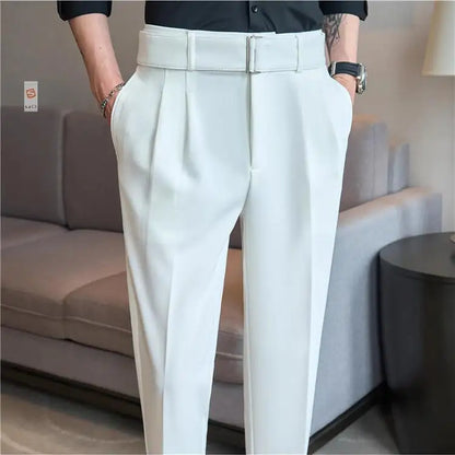 Quality Male Boutique Men Formal Wear Wedding Dress Trousers Men Belt Design British Style Business Casual Slim Suits Pants 3XL