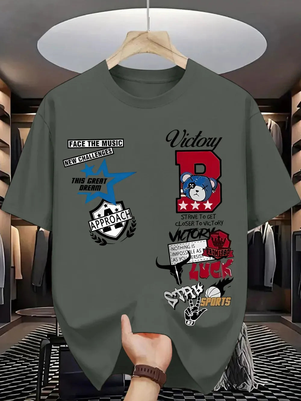New Men's Summer Personalized Letter Graffiti Printed Comfortable and Breathable Round Neck T-shirt Outdoor Street Top