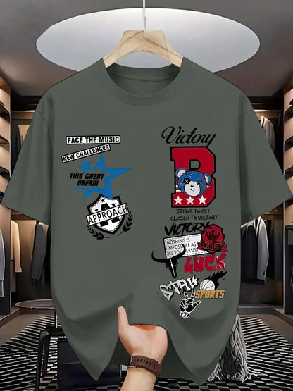 New Men's Summer Personalized Letter Graffiti Printed Comfortable and Breathable Round Neck T-shirt Outdoor Street Top