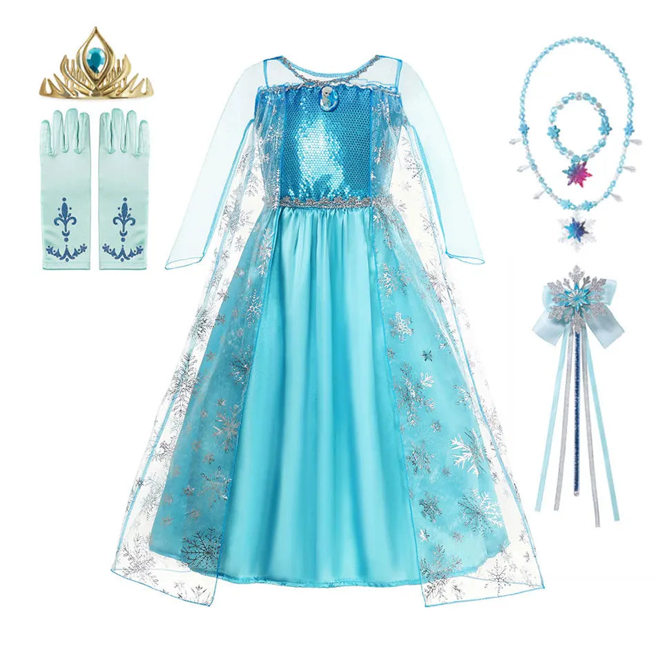 Meninas Rainha da Neve Fantasias Infantis Meninas Festa de Carnaval Baile Vestido Elsa Roupas Infantis Fantasia de Princesa Vestido de Aniversário