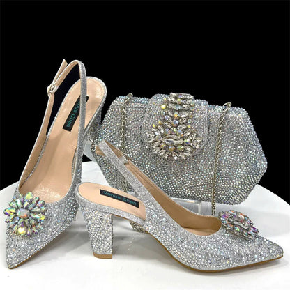 Coffee Women Shoes And Bag Set Luxury African Ladies Pumps Match With Handbag Clutch High Heels Sandals