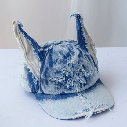 NEW Designer y2k wasteland style personalized cowboy perforated baseball cap women's three-dimensional ears street duckbill cap