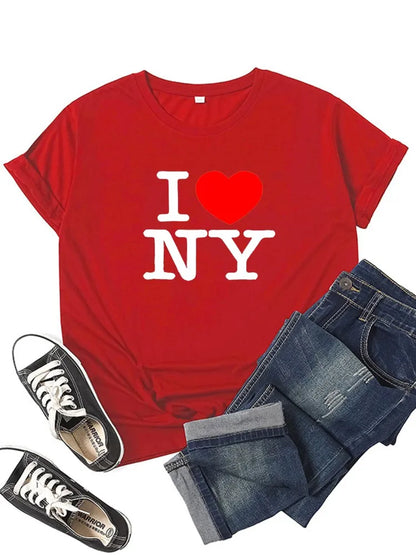 Women I Love NY New York Graphic T-shirt Girl Y2K Harajuku Black Pink Red New Tee Tops Female Funny Clothes Gift