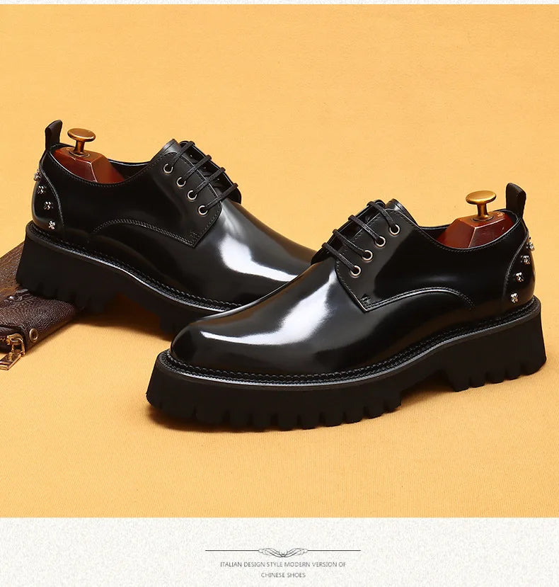 Men's Oxfords Genuine Leather Male Wedding Party Dress Shoes for Men Round Head Lace-Up Office Suit Formal Derby Shoes