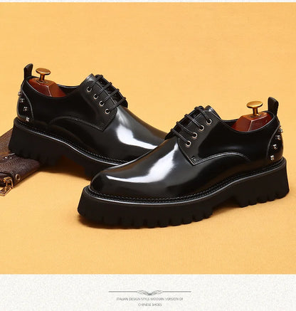Men's Oxfords Genuine Leather Male Wedding Party Dress Shoes for Men Round Head Lace-Up Office Suit Formal Derby Shoes