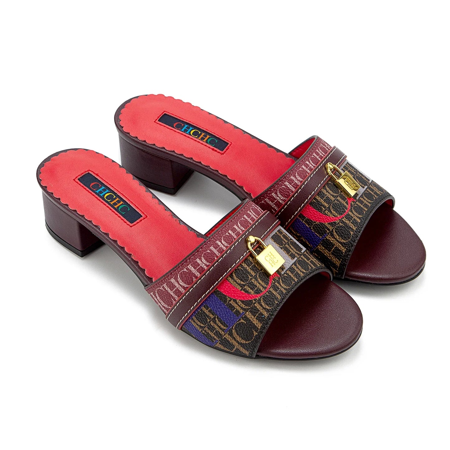 Fashionable High Quality Metal Lock Monogram Print Women's Low Heeled Slippers Temperament Versatile Women's Slippers