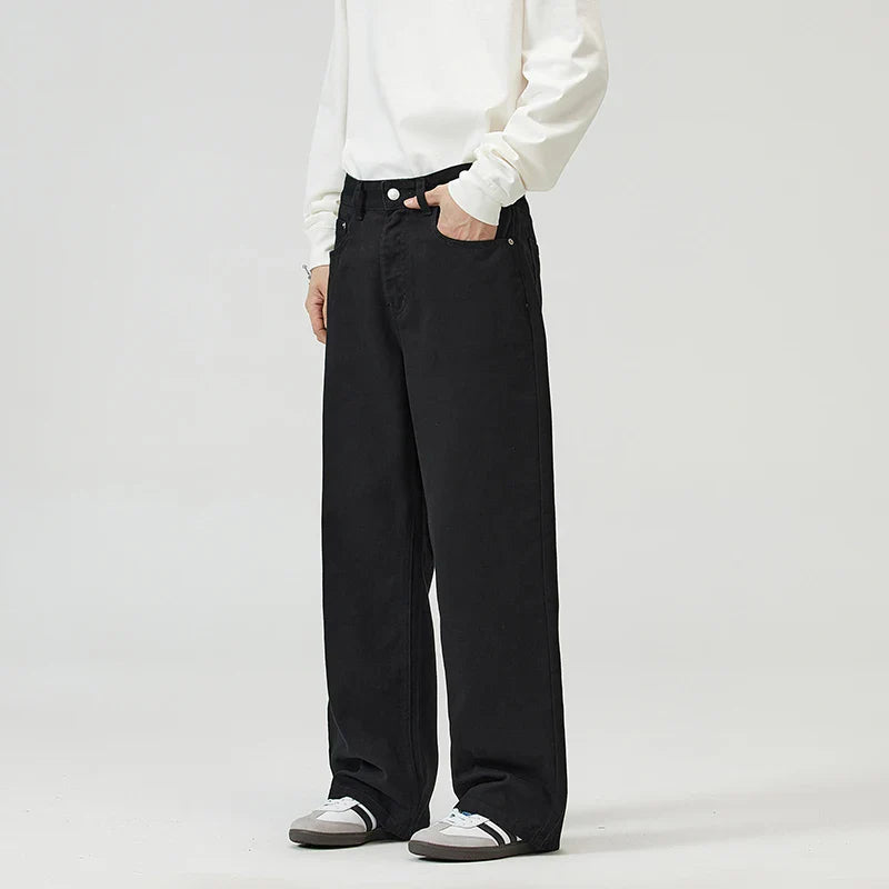 Men Baggy Wide Leg Jeans 100%Cotton Spring Casual Denim Pants Loose Straight Comfort Breathable Fashion Streetwear Male Trousers