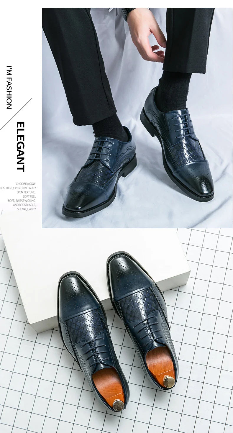 Weaving Formal Shoes For Men Brown Leather Men's Shoes Fashion Stitching Elegant Mans Autumn Footwear Male Wedding Shoes