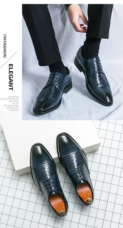 Weaving Formal Shoes For Men Brown Leather Men's Shoes Fashion Stitching Elegant Mans Autumn Footwear Male Wedding Shoes